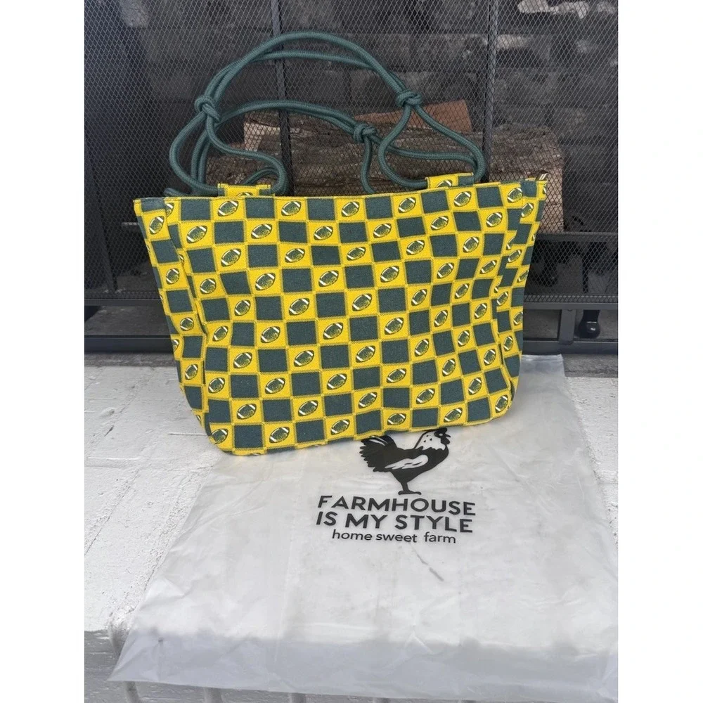 Farmhouse Is My Style Home Sweet‎ Farm Green And Yellow Football 🏈 Pattern Bag